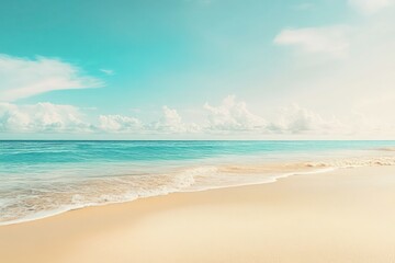 Gradient from creamy beige to soft sky blue, creating a calm, sunrise-inspired look for beach vacations.
