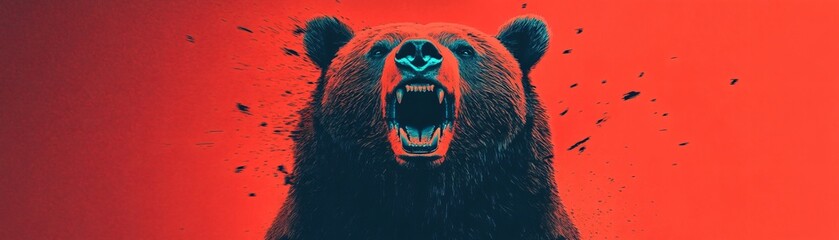A close-up of a bear's claws ripping through a stock market chart with fragments flying into the air.