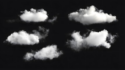 Set realistic cloud fog isolated on black background