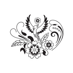 phoenix, design, vector, pattern, illustration, floral, swirl, art, flower, tribal, decoration, tattoo, nature, element, shape, scroll, card, leaf, orange, fire, ornament, color, curve, wave,