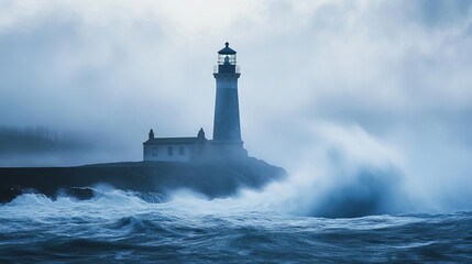 Serene Lighthouse with Dramatic Ocean Waves AI Generated