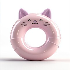 Naklejka premium Adorable children's inflatable swim ring featuring a pink cat design perfect for summer fun