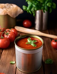 Canned tomato sauce with basil