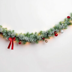 christmas garland mock up copy space, white background, merry christmas and happy new year