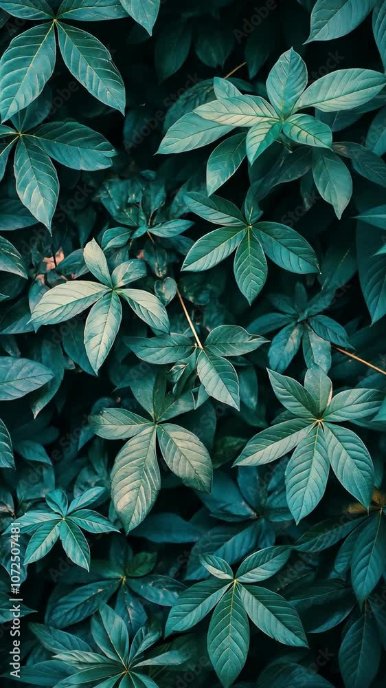 Poster a close-up shot of vibrant green leaves, capturing their intricate patterns and textures in a lush f