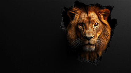 Close up of Lion Portrait. Isolate on black background.