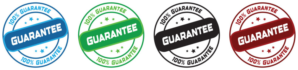 100% Guarantee Stamp Icon in Red, Blue, Black, and White – Quality Assurance Badge for Product and Service Warranty