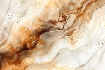 Obraz premium Abstract Watercolor Painting with Brown and White Swirls and Speckles