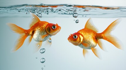 Two Vibrant and Lively Goldfish Swimming Gracefully and Beautifully Underwater in Their Aquatic Habitat