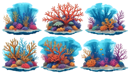 Set of coral reefs, cut out