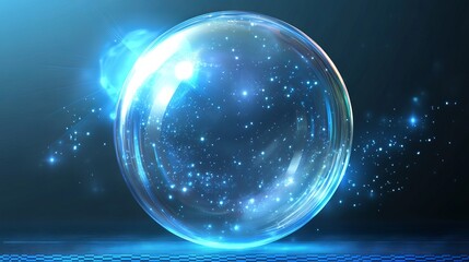 A blue translucent light sphere with glares and transparency effects