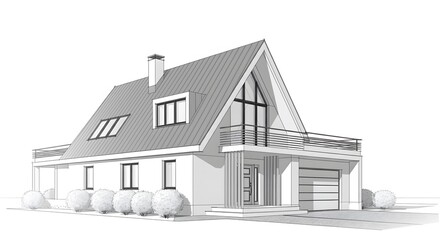 Modern House Line Drawing, Minimalist Architectural Sketch, Simple House Blueprint Illustration, Contemporary Home Outline Art, Clean Line Art of Residential Building.
