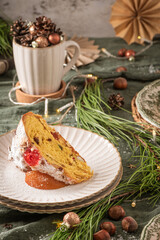 Slices of Bolo Rei or Kings Cake.  Is a traditional Xmas cake made for Christmas, Carnavale or Mardi Gras