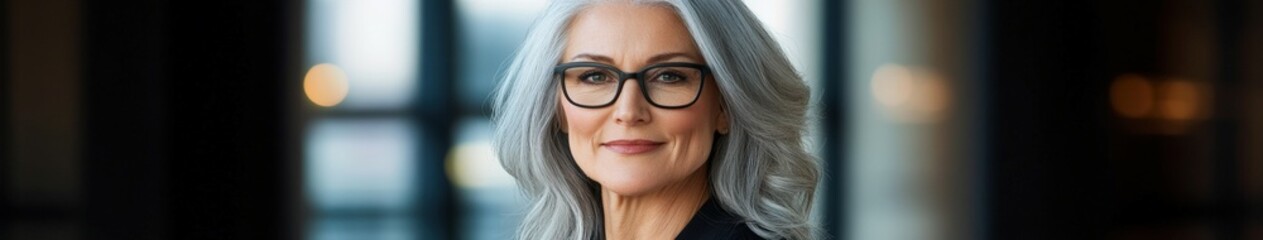 Fototapeta premium Confident senior businesswoman in a sleek office, smiling