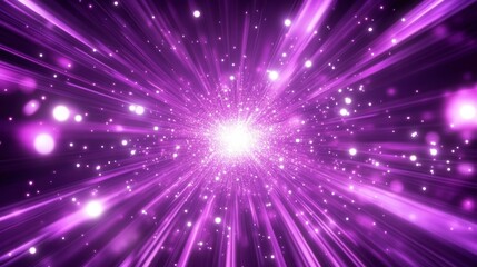 Naklejka premium Bright Purple Lights Abstract Background, Glowing Pink Starburst in Space, Vibrant Light Rays and Sparkles Design, Digital Graphic