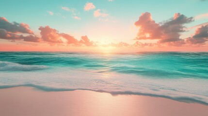 Gradient from turquoise to sunset pink, evoking beachside sunsets and tropical vibes for travel content.