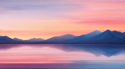 Fototapeta premium Colorful abstract oil painting of mountains and water at sunset