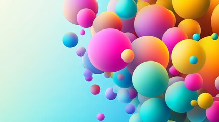 An abstract composition featuring colorful rainbow matte balls in different sizes flying randomly through space in a vibrant vector background