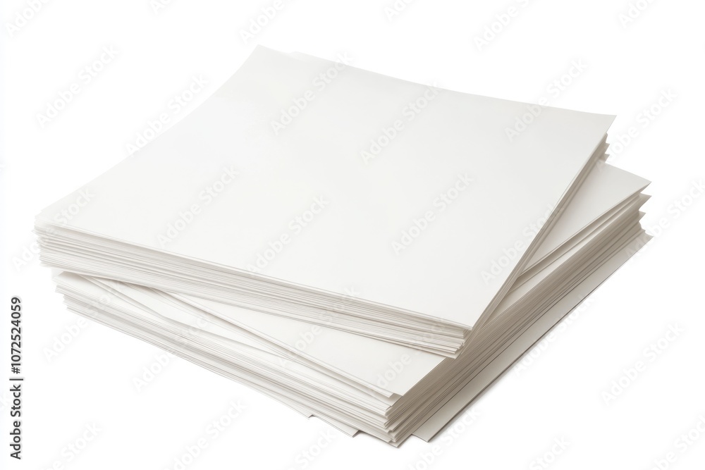 Poster clean and clear stack of blank paper sheets isolated on white background