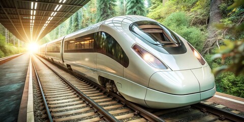 Fototapeta premium Transport novelty. The high-speed train is designed according to the standards of modern technologies.