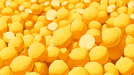 A vibrant display of fresh yellow lemons, filling the background completely. the lemons' bright color and juicy appearance make them look incredibly tempting and fresh. Vibrant. Illustration