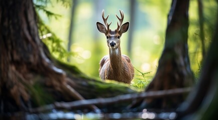 close-up of a deer in the forest, deer in the woods, cute deer in the park, cute deer in the forest, close-up of a lonely deer in the woods