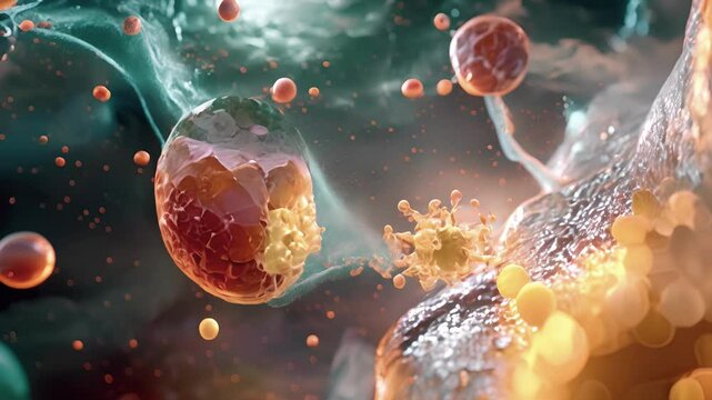 A microscopic view of a rie in action releasing a newly synthesized protein into the cytoplasm for use in the cell.