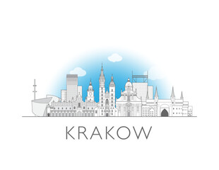 Krakow skyline cityscape vector illustration