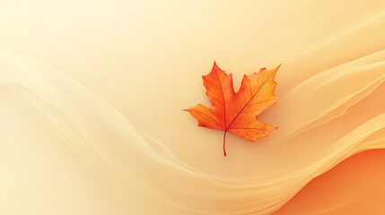 Sleek Thanksgiving vector background with a single autumn leaf and soft gradient shades of orange. Abstract lines enhance the modern aesthetic, making it perfect for promotional banners. Copyspace.