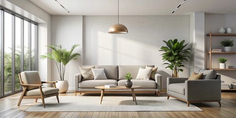 Fototapeta premium Cosy and stylish interior design of living room. Home styling. Template.