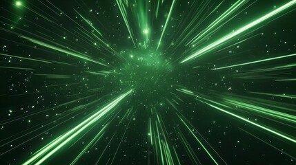Green lightspeed streaks, galaxy starburst, interstellar green starry, cosmic greenish light trails, space warp effect, nebula green stars
