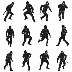 Thief icon, criminal person sign, bandit in mask, burglar silhouette, killer, gangster or robber in balaclava