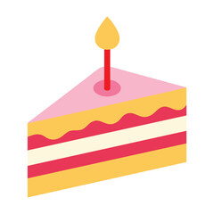 Birthday cake slice with candle vector illustration.