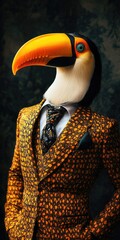 Naklejka premium Stylish Toucan in High Fashion Attire, Exuding Confidence and Elegance