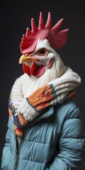 Winter Chick Fashion: Studio Portrait of a Stylish Chicken in Cozy Apparel