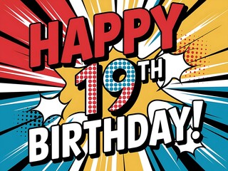 Bright and Fun 19th Birthday Card with Colorful Graphics