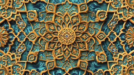 Colorful Islamic ornamental seamless background mosaicinspired with Eastern and Indian motifs 3D effect for festive banners