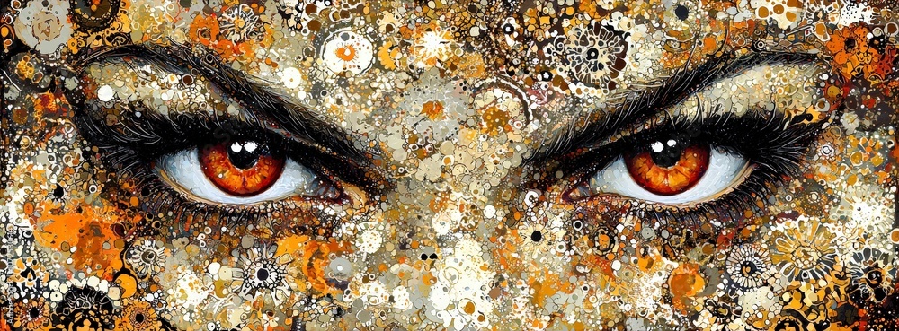 Aufkleber captivating close-up of intense eyes surrounded by a colorful abstract pattern featuring shades of o