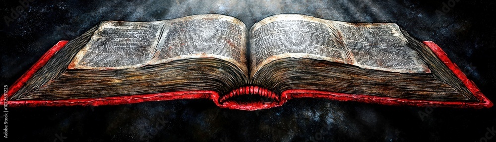 Poster open book with glowing pages illuminated by soft light in a dark background, symbolizing knowledge, 