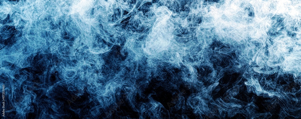 Poster ethereal blue smoke on a dark background with soft swirls and wisps creating a mysterious and dreamy