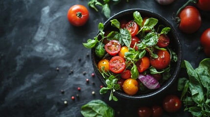 Enjoy a delicious Fresh Cherry Tomato Salad made with Basil and various Greens for a healthy meal option