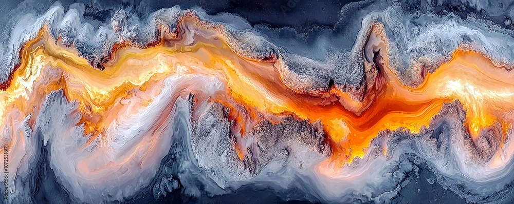 Poster abstract fluid art image featuring vibrant orange and gray swirls creating a mesmerizing composition