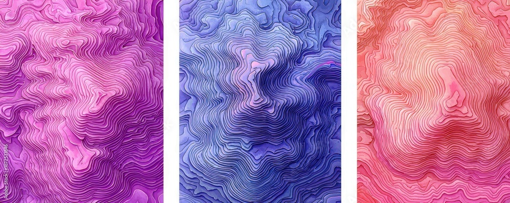 Poster abstract colorful layers of pink and purple tones with wavy lines smooth transitions and artful text
