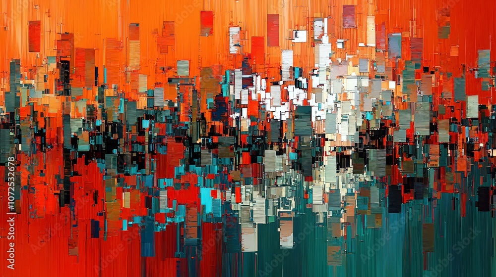 Poster abstract digital art featuring vibrant colors and geometric patterns expressing movement and energy 