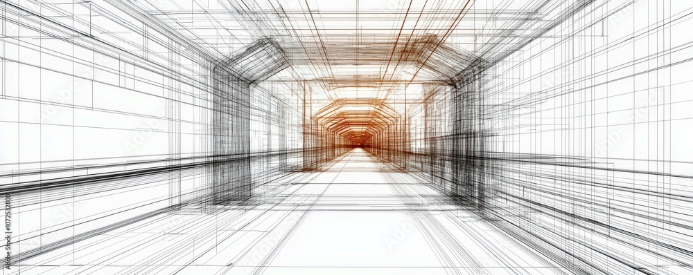 Poster abstract linear perspective of a tunnel structure with geometric lines and depth perception for mode