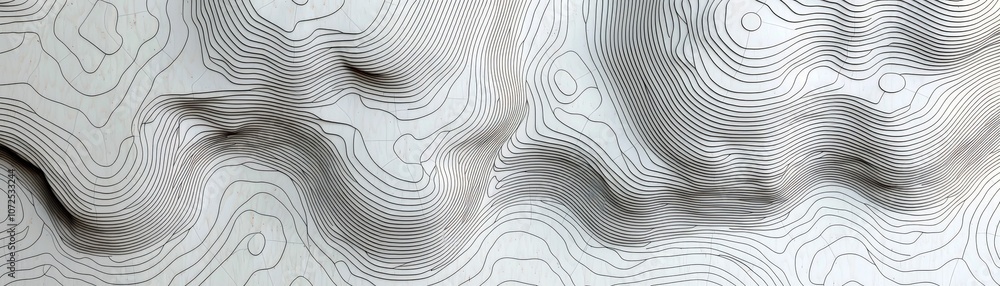 Poster abstract topographical map design featuring wavy contour lines and fluid shapes representing elevati