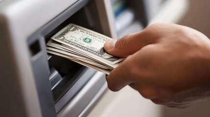 A man taking money out of an ATM
