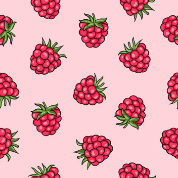 Cartoon raspberry pattern. Vector seamless berry print