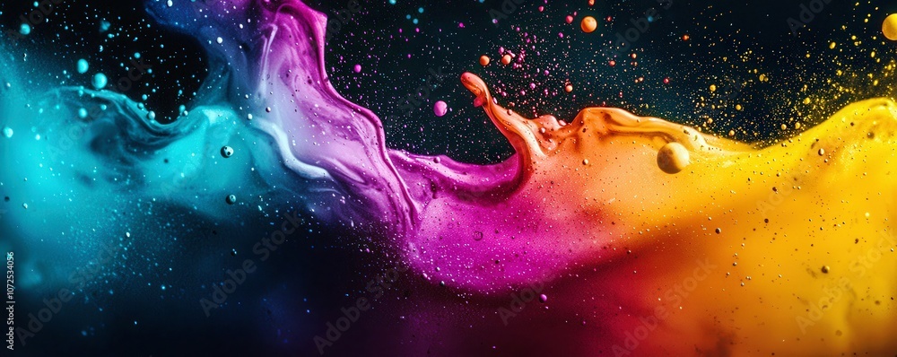 Poster vibrant splash of colors creating dynamic fluid motion on a dark background, perfect for abstract ar