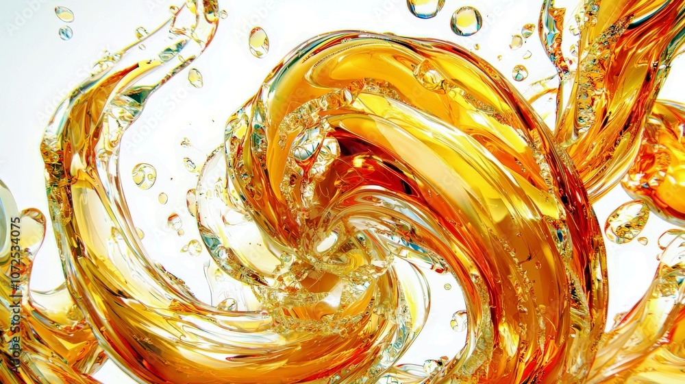 Poster vivid swirling orange liquid with bubbles creating dynamic energy and motion in a bright abstract ba